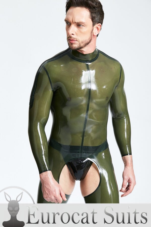 latex Male Translucent handmade Shoulder-zip Catsui
