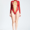 latex female Criss-crossed Long-Sleeved Leotard