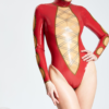 latex female Criss-crossed Long-Sleeved Leotard