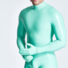 latex Male Mitten-Sleeved Neck Entry Short Catsuit