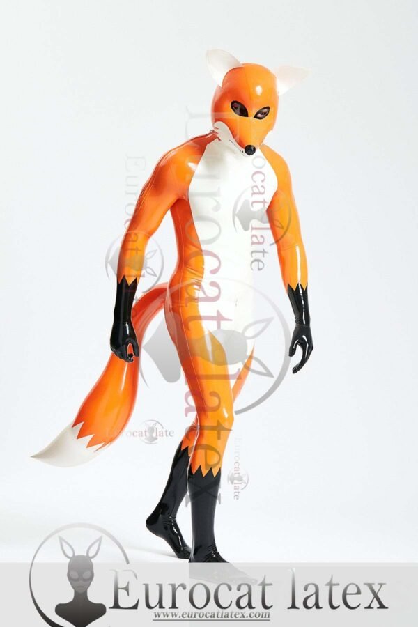 eurocatlatex Male 'Fox Trotter' Shoulder-Zipper Catsuit With Inflatable Tail