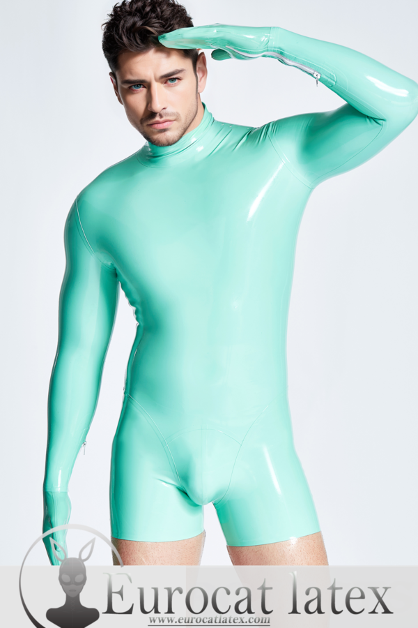 eurocat latex Male Mitten-Sleeved Neck Entry Short Catsuit