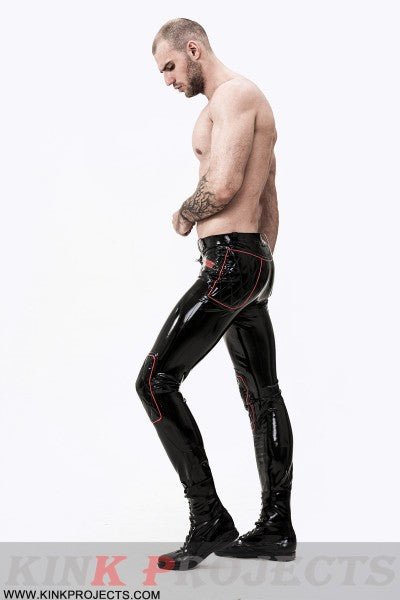 eurocat latex eurocatlatexMale Zip-Pocketed Jeans With Padded Kneesrubber design