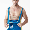 'The Swimmer' Singlet Style Tank Top Leotard - Male Middle Blue with Yellow Trim