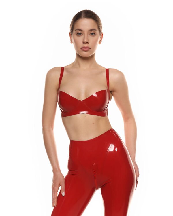 Shiny Latex Red Push Up Bra