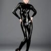 latex handmade Striped Catsuit back zip through crotch