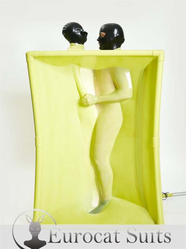 eurocat Male Latex hood fetish wear vacuum cube Rubber Mask Eyes Club Cosplay Grass Green
