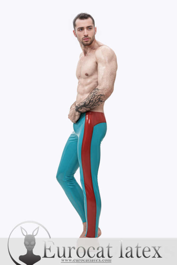 latex Male Wide-Striped Ankle-Length Leggings handmade