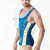 'The Swimmer' Singlet Style Tank Top Leotard - Male Middle Blue with Yellow Trim
