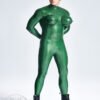 Latex Sexy Male Inflated Boobs Catsuit main color is Metallic Green