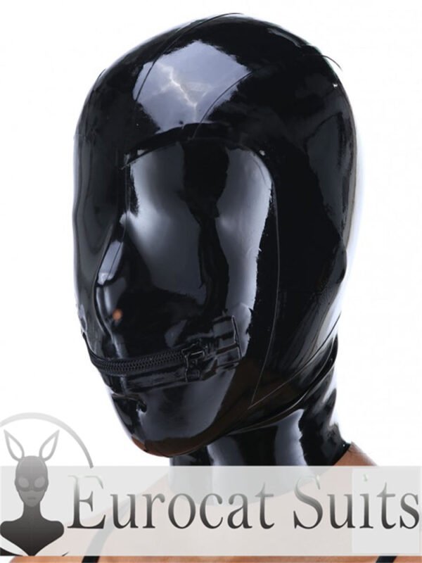 eurocat  Latex Hood Rubber Fetish Wear Cosplay catsuits MASK MOUTH ZIP