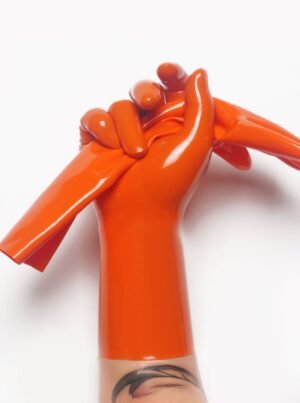 Orange Classic Short Molded Latex Gloves