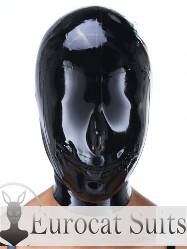 eurocat  Latex Hood Rubber Fetish Wear Cosplay catsuits MASK MOUTH ZIP