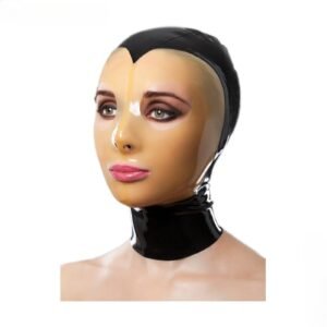 Latex Mask Hood with Translucent Face and Holes for Mouth and Eyes Rear Zipper