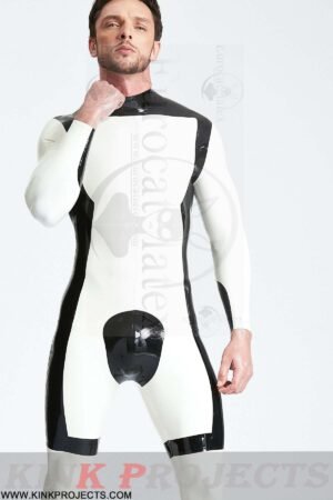 eurocat latex Male 'White Knight' Back Zip Catsuit
