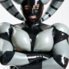 Latex Sexy Male Inflatable Suit adjustable strap main color Black MetallicSilver