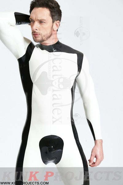eurocat latex Male 'White Knight' Back Zip Catsuit