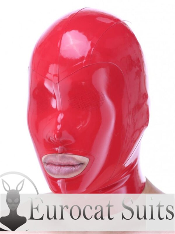 eurocat Male Latex Hood Rubber Fetish Wear Cosplay catsuits MASK LASER PERFORATE