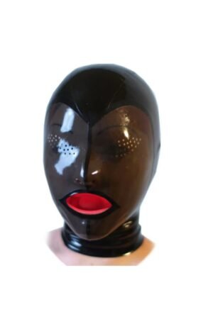 Latex hood with tongue and perforated eye holes