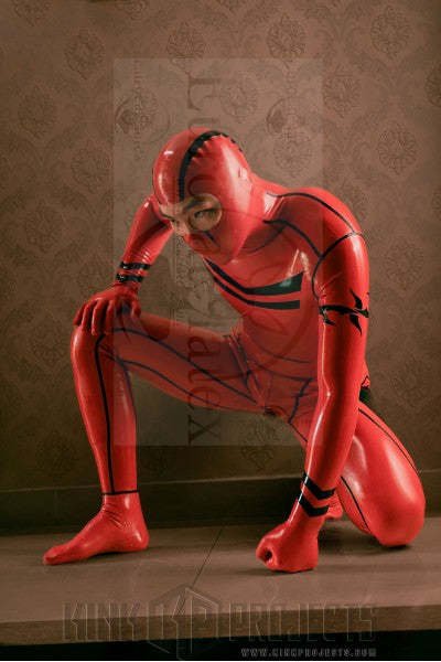 eurocat latex Male Red Ninjia rubber Catsuit