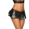 Black Pleated Wet Look Ruffle Skirt