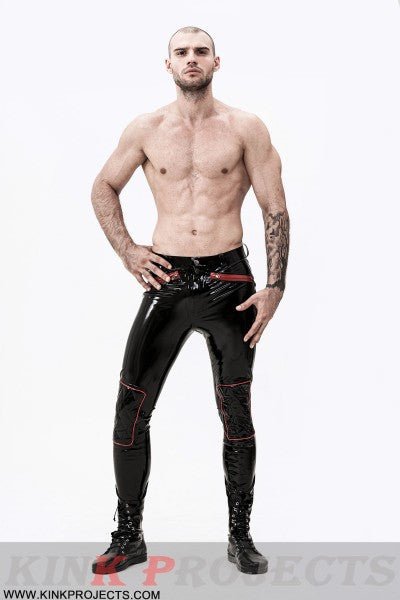 eurocat latex eurocatlatexMale Zip-Pocketed Jeans With Padded Kneesrubber design