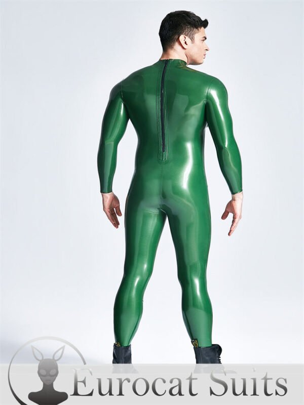 Latex Sexy Male Inflated Boobs Catsuit main color is Metallic Green