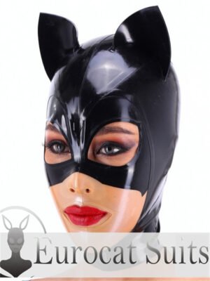 eurocat  Latex Hood Rubber Fetish Wear Cosplay CAT MASK catsuits