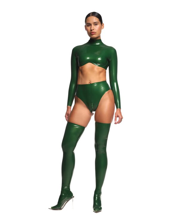 latex handmade Top Green back zipper front tank