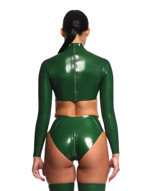 latex handmade Top Green back zipper front tank