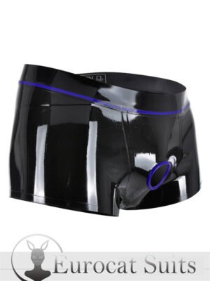Latex short men pants rubber trousers Shorts with Cock Ring