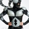 Latex Sexy Male Inflatable Suit adjustable strap main color Black MetallicSilver