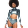 Panties  Metallic Blue sexy female with croth zipper