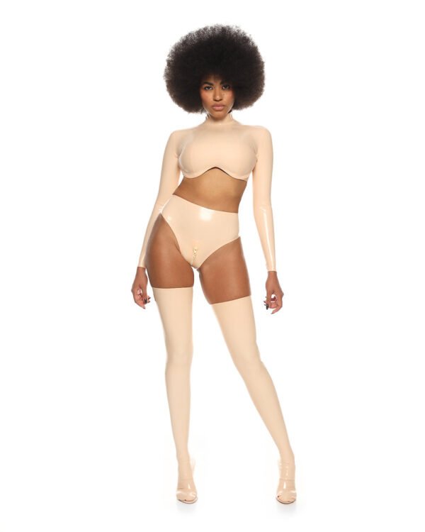 latex handmade Top Ivory  back zipper front tank