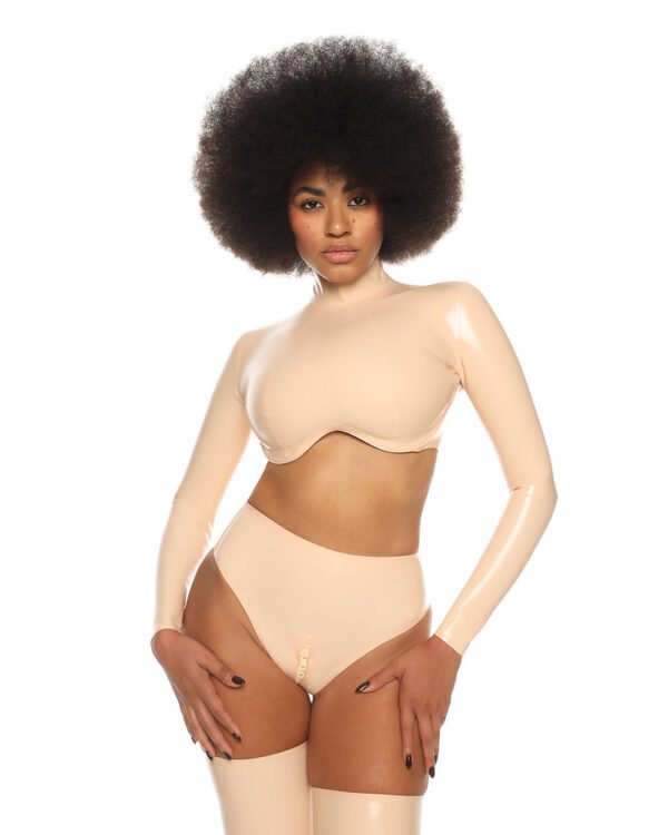 latex handmade Top Ivory  back zipper front tank