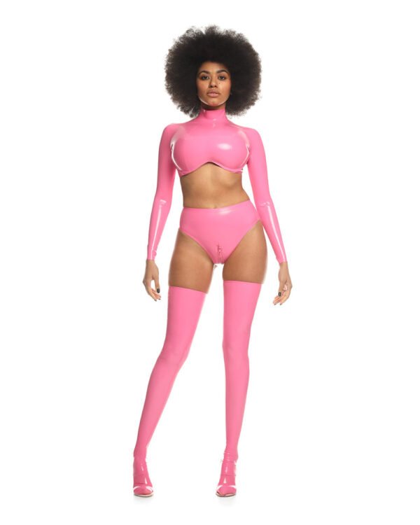 latex handmade Top back zipper front tank Pink