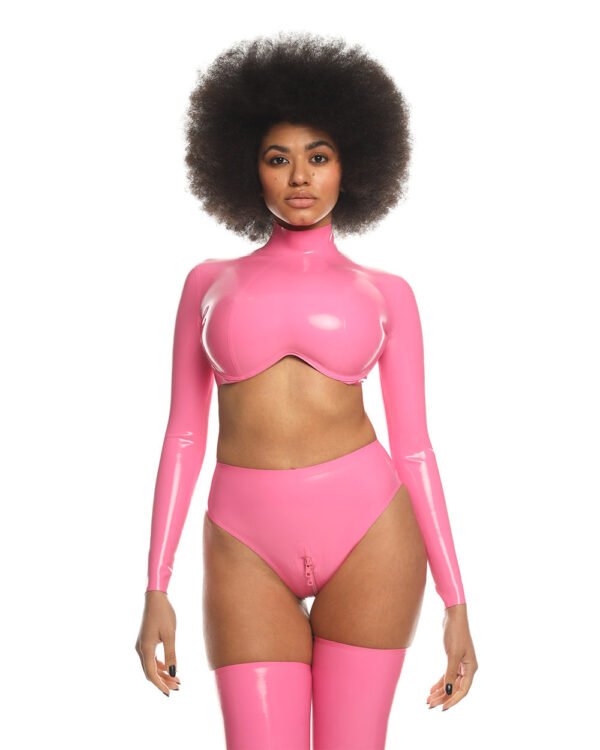 latex handmade Top back zipper front tank Pink