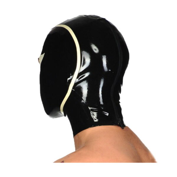 Latex Hood Mask Open Eyes and Mouth Withe Trim with Zipper for Catsuit Cosplay