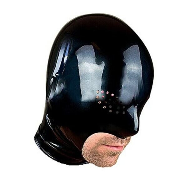 Latex Hood Open Mesh Eyes Exposed Mouth and Chin Back Zipper Rubber Mask 0.4mm